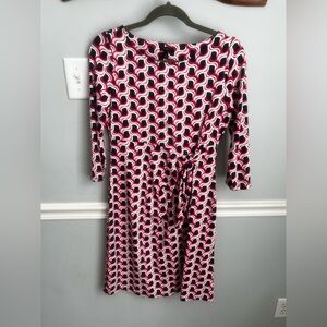 Talbots Red and Navy Wrap Sheath Dress with 3/4 Sleeves
